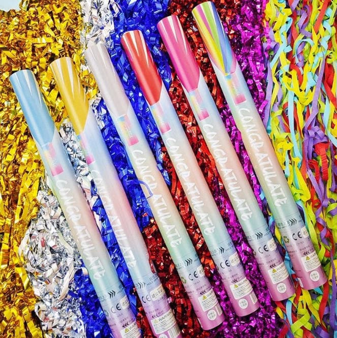 ปืนยิงกระดาษสี ConfettiGo ขนาด 60 ซม. - พร้อมริบบิ้นหลากสีสำหรับงานแต่งงานและปาร์ตี้