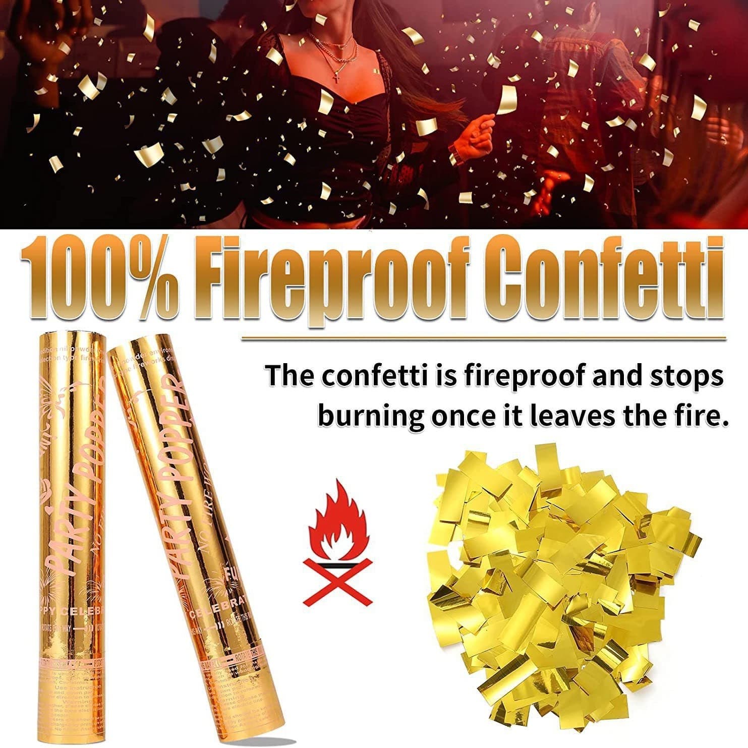 ConfettiGo Fireproof Gold Poppers – Premium & Safe