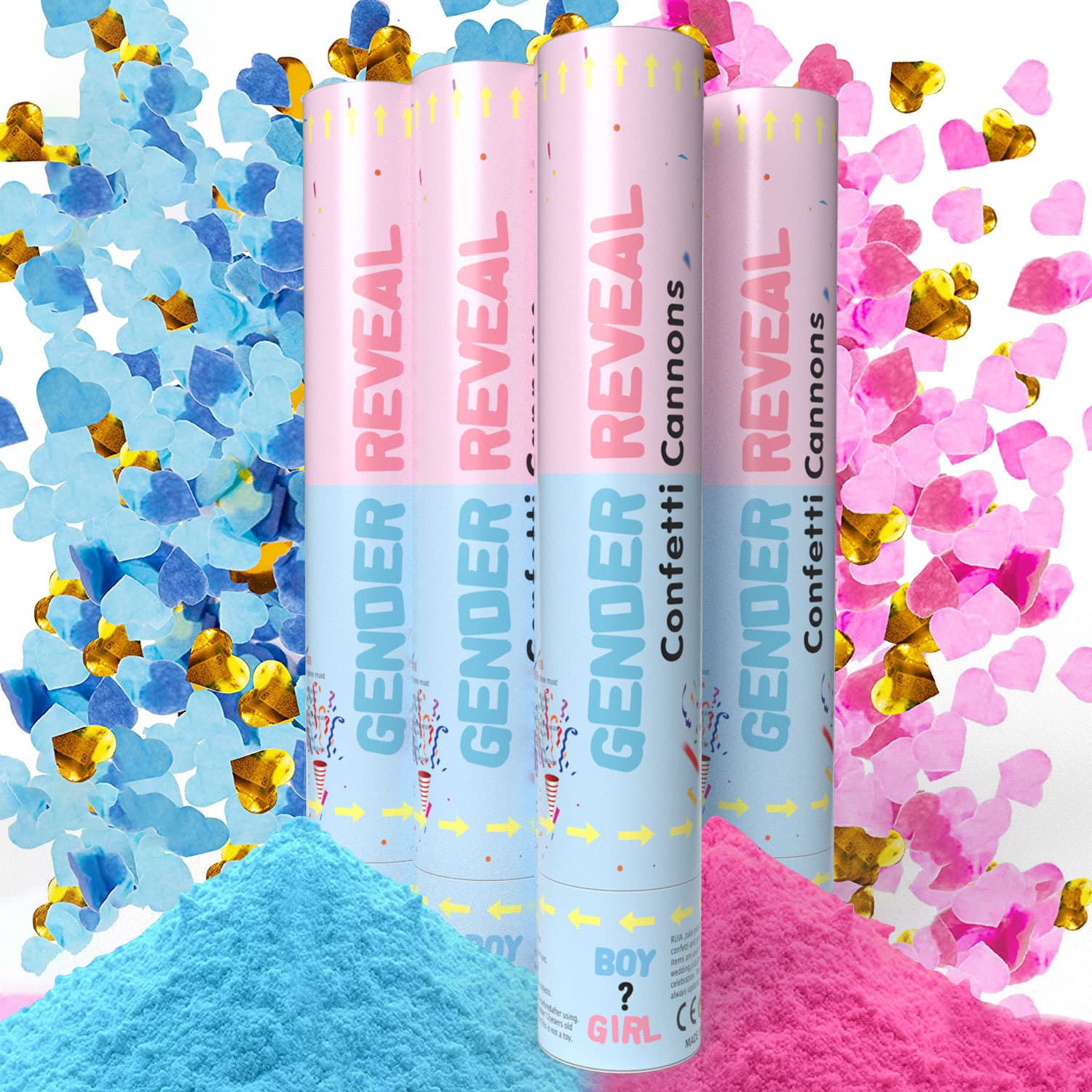 ConfettiGo Gender Reveal Cannons - Pink & Blue Confetti & Powder for Parties