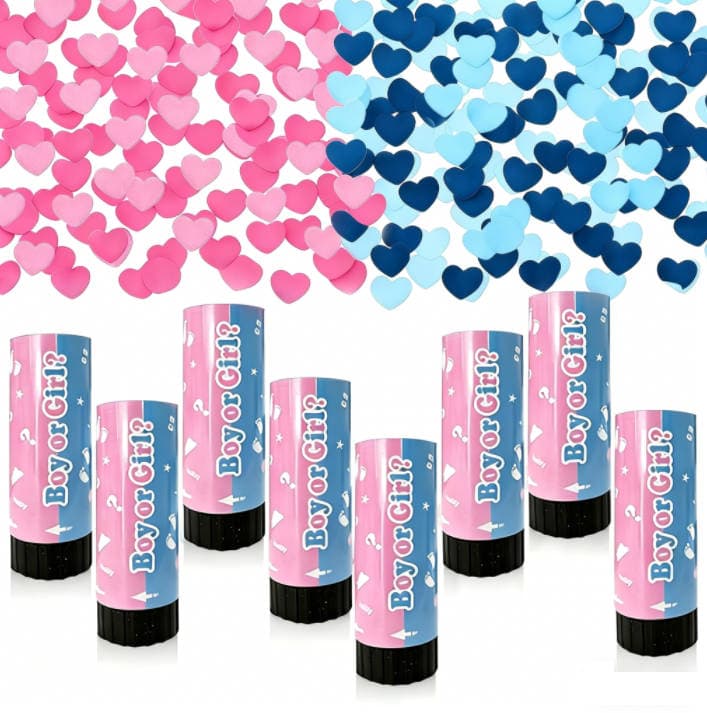 ConfettiGo 11cm Heart Confetti Cannon for Gender Reveal Parties