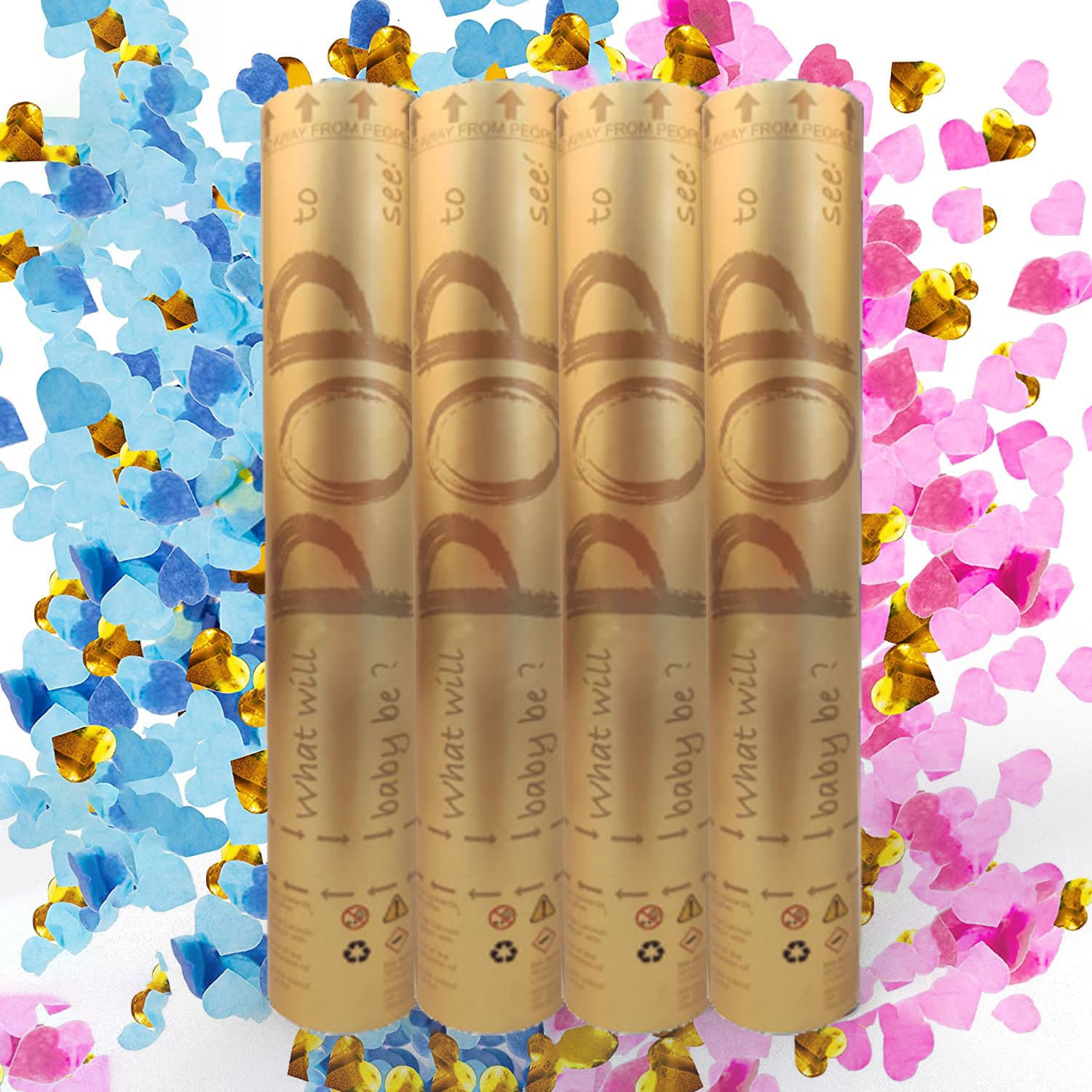 ConfettiGo Golden Hand-Crank Confetti Cannon for Gender Reveal & Weddings