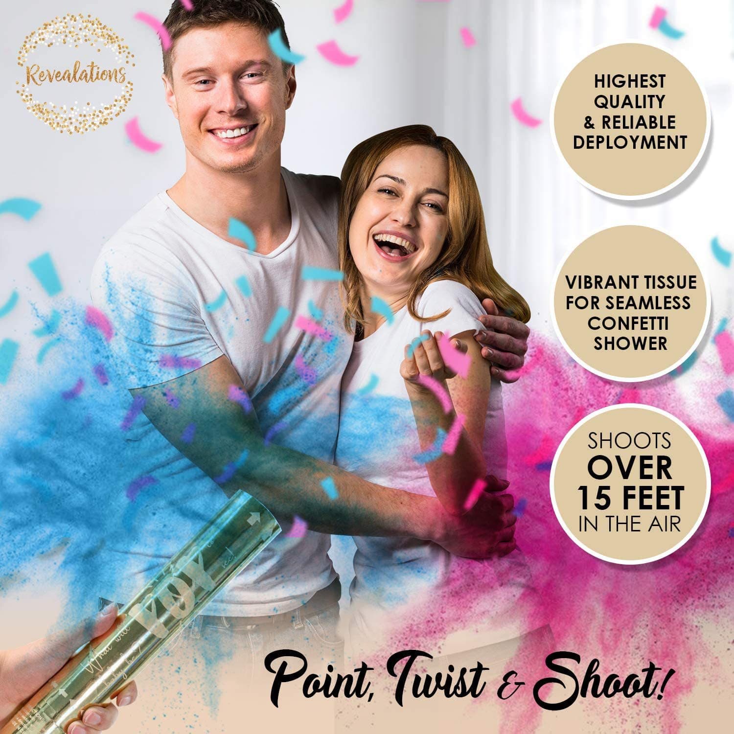 ConfettiGo Golden Hand-Crank Confetti Cannon for Gender Reveal & Weddings