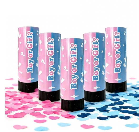 ConfettiGo 11cm Heart Confetti Cannon for Gender Reveal Parties