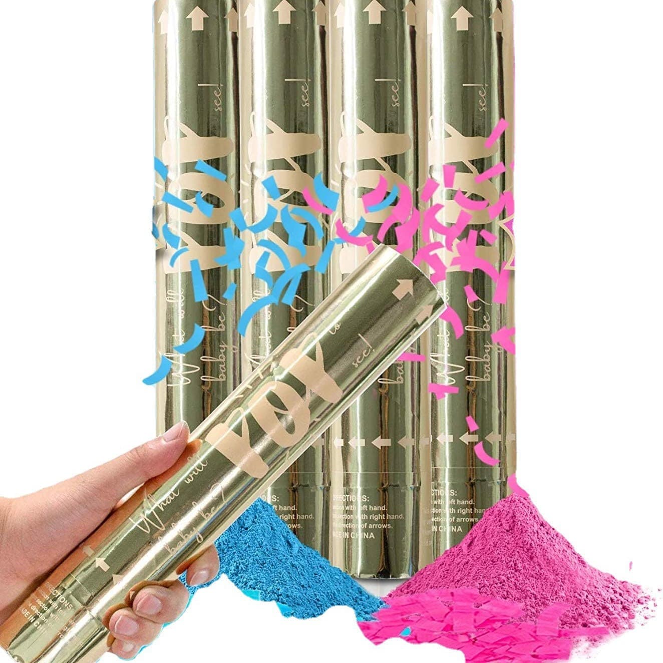 ConfettiGo Golden Hand-Crank Confetti Cannon for Gender Reveal & Weddings
