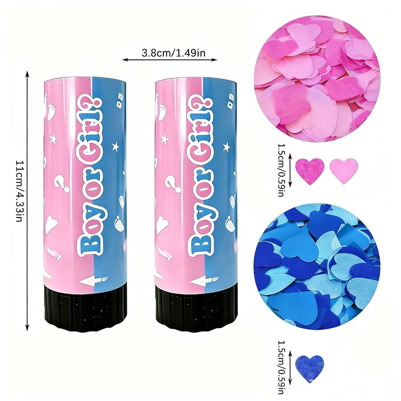 ConfettiGo 11cm Heart Confetti Cannon for Gender Reveal Parties ConfettiGo 11cm Heart Confetti Cannon for Gender Reveal Parties